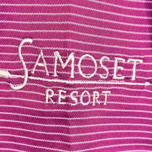 Greg Norman Play Dry Golf Shirt Size Large Striped Magenta Pink Polo BRANDED - Picture 5 of 7